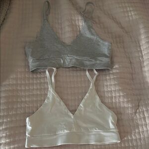 Pact Gray and White Organic Cotton Bralette Duo